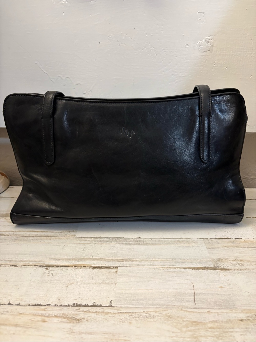Monsac Black Leather Shoulder Bag Vintage